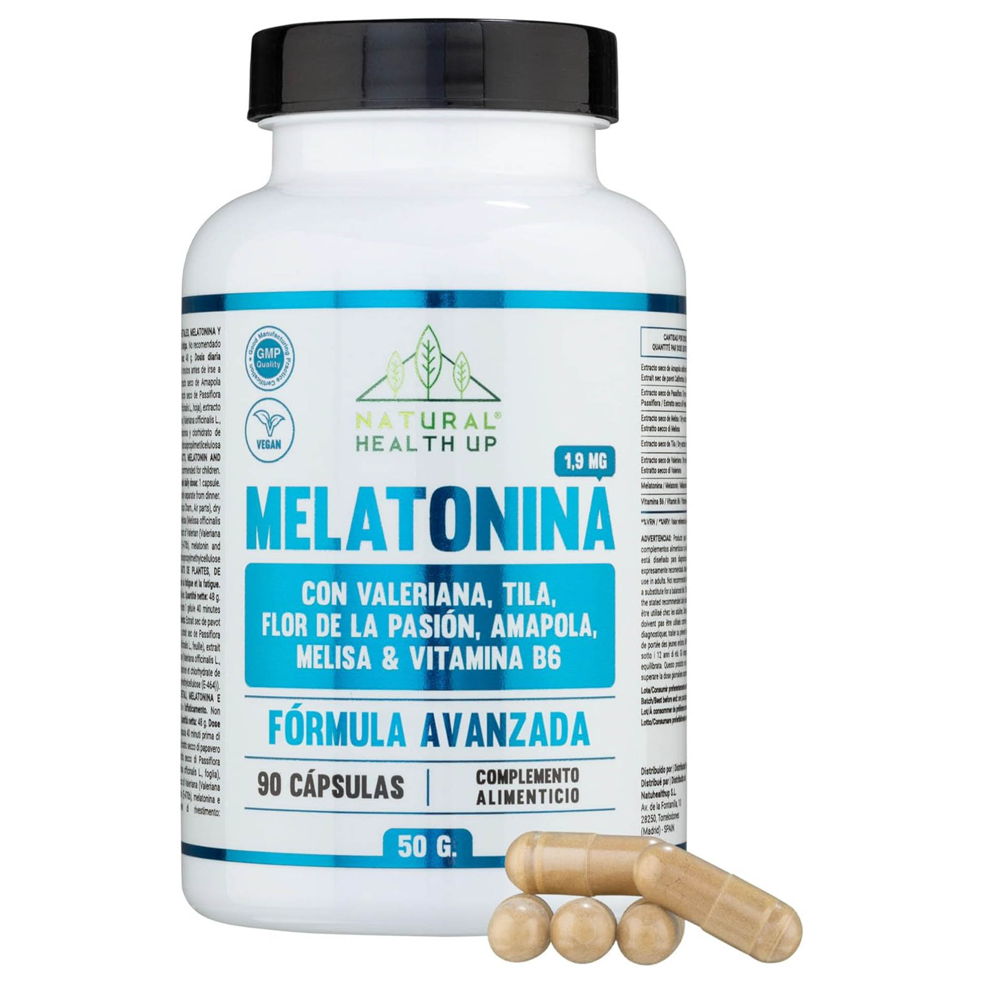 Melatonina con pasoflora valeria y tila Cápsulas-Natural Health Up-01